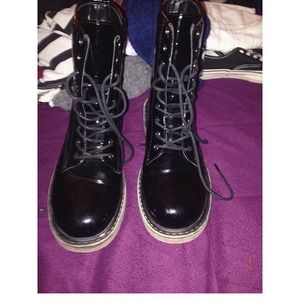 Glossy black boots