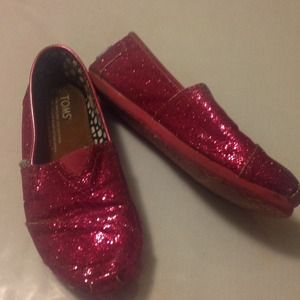 Toms Hot Pink Youth Glitters