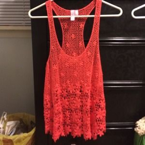 Pink floral lace tank