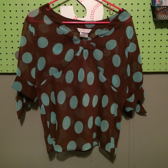 Sheer brown and turquoise top