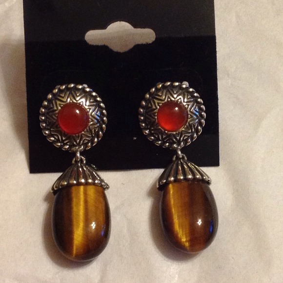 Carnelian and Tigers Eye Earrings