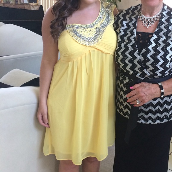 Yellow one shoulder dress