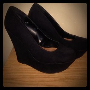 Black suede wedges