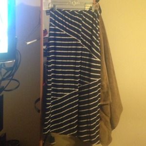Navy blue striped maxi skirt. Petite