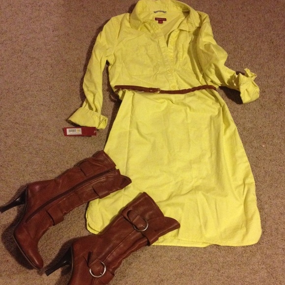 Canary yellow shirt dress