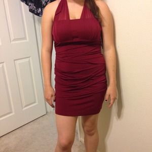 Red halter dress