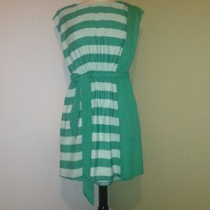 NWOT. Striped contrast dress with tie belt