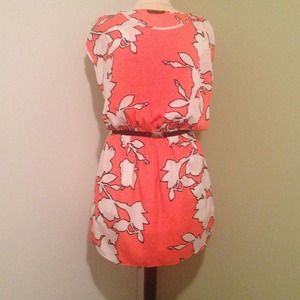 NWOT. Coral print cold shoulder dress