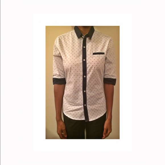Black and white pocka dot button down