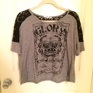 Grey graphic t-shirt with black lace