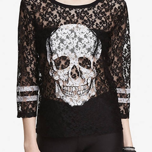 Express Tops - NEW EXPRESS LACE BOXY GRAPHIC SKULL SIZE SMALL