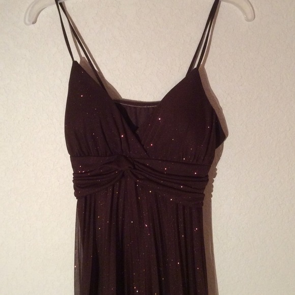 Brown formal dress with gold sparkles
