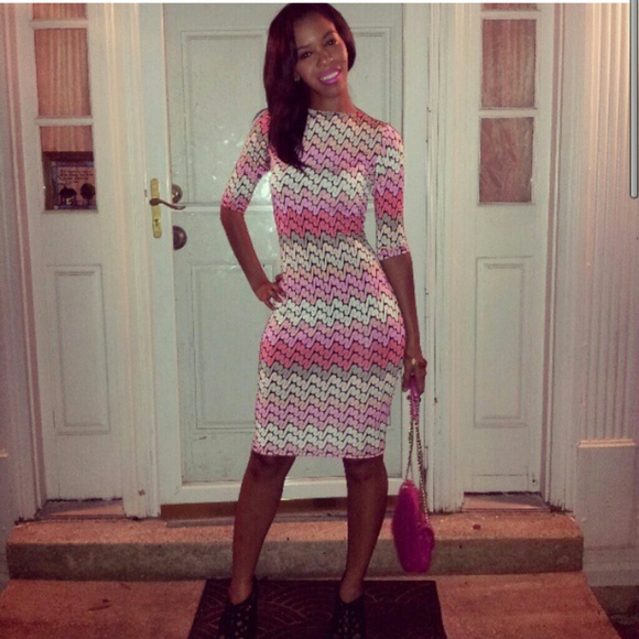 Pink/Wht/Coral Midi Length Dress... - Picture 2 of 2