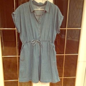 Polka dot chambray tie waist dress XL NWT
