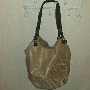 Tan leather bucket handbag