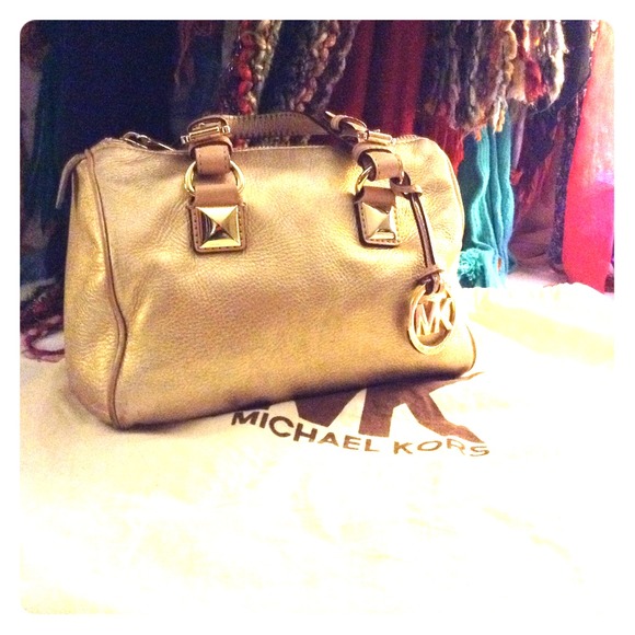 Authentic gold leather MK small satchel bag
