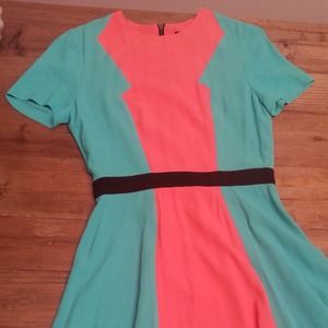 Prabal Gurung coral and teal fit & flare