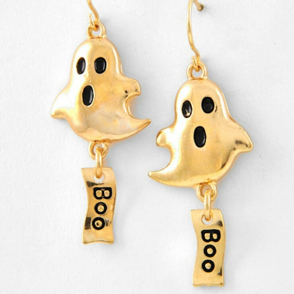 NWT Antique gold BOO ghost earrings