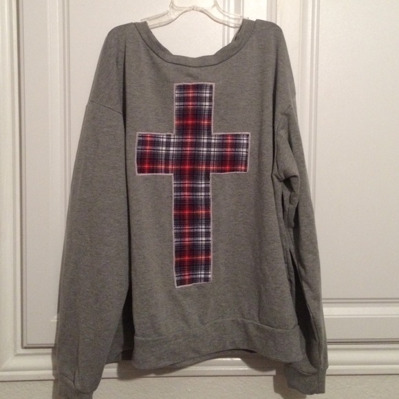 plaid cross sweater