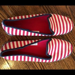 Red & white striped canvas shoes