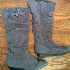 Gray slouchy knee-high boots