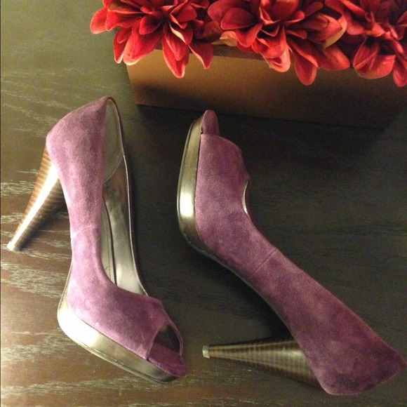 Boysenberry Suede Peep Tie Pumps