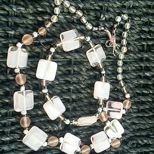 Pink Glass Bead Necklace and Bracelet