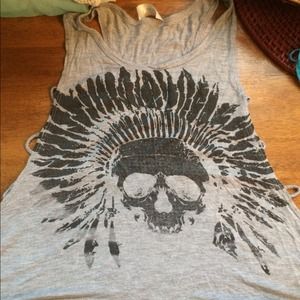 Indian Cheif Skull Jersey Cut-Out Tank Top