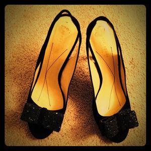 Kate Spade Black Glitter Bow Heels