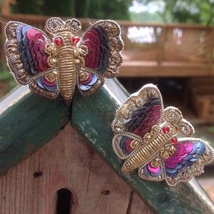 Butterfly broach or shoe clips Sequins and gold!