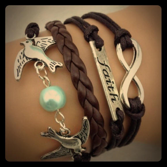 Jewelry - brown blue pearl faith bracelet