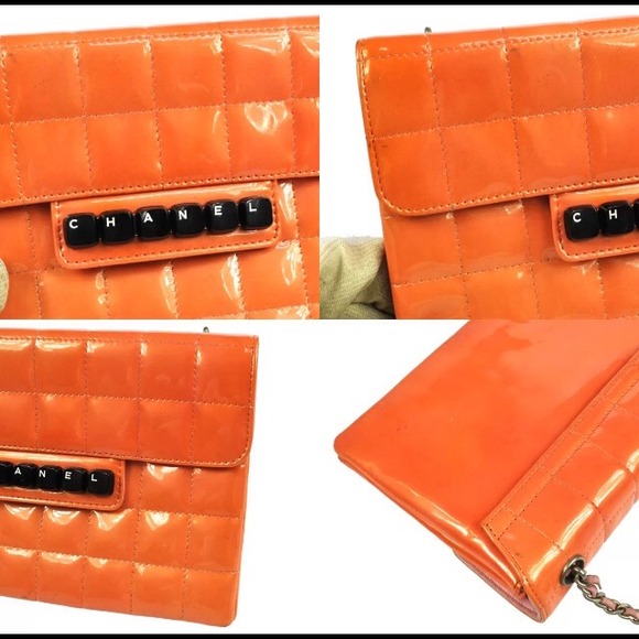 Digital Flap Orange Chanel chain patent leather - Picture 3 of 4