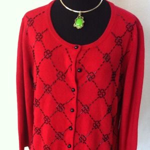 Red Sweater and black glass beads NWOT Reduced
