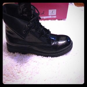 Qupid Patent Faux Leather Combat Boots