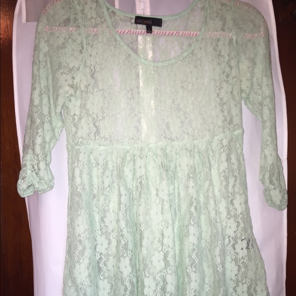 Mint Lace Overlay Top!