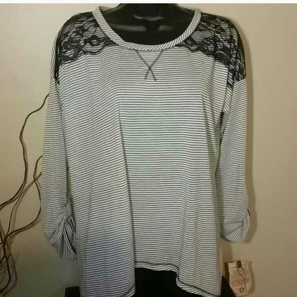 Democracy Tops - SOLD-NWT Democracy Striped Lace Top
