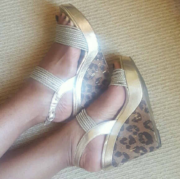 BCBGeneration Shoes - Gold Digger BCBG Gold Leopard Wedges*