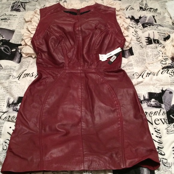 dark red leather dress