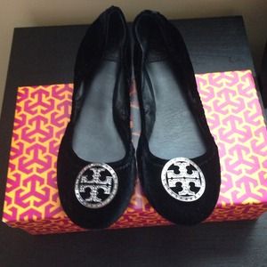 Authentic Tory burch black velvet Riva flats!