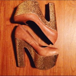 Tan & Gold Platform Heels