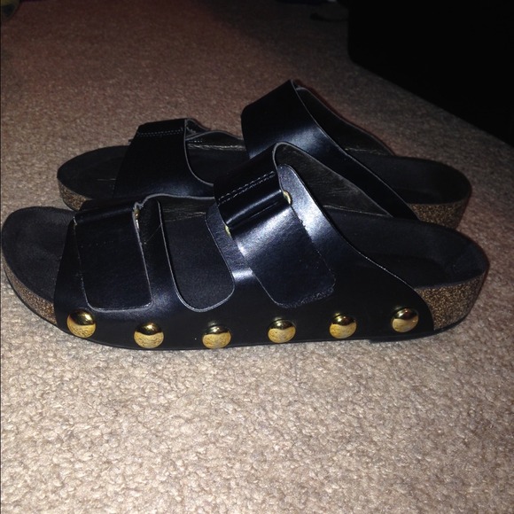 Black and gold sandals