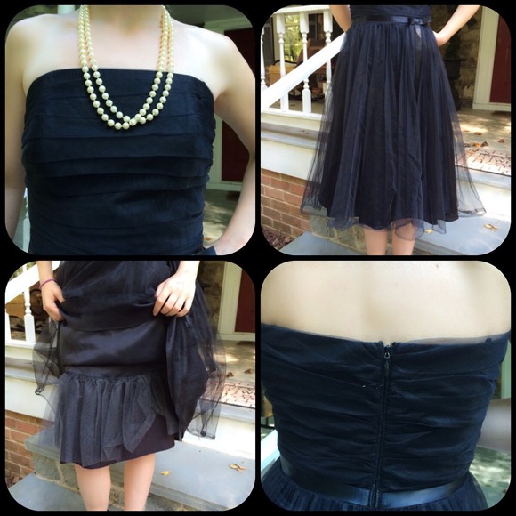 Black Strapless Tulle Cocktail Dress - Picture 3 of 4