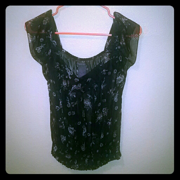 Black floral see through shirt