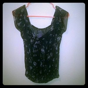 Black floral see through shirt