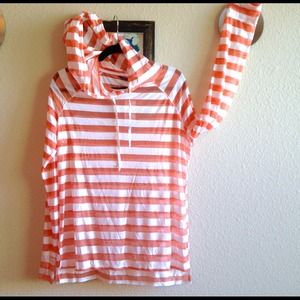 NWT Sheer Striped Long Sleeve Hooded Tee