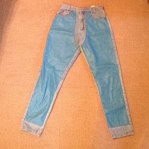 FAUX LEATHER PANELED JEANS SO COOL