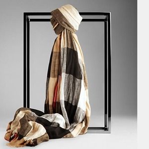 AUTHENTIC BURBERRY LONDON LINEN/SILK CHECK SCARF