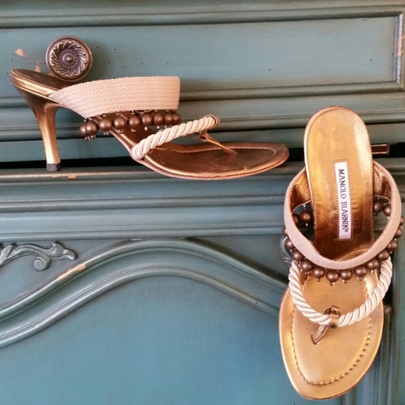 MANOLO BLAHNIK $935 BEADS & ROPE  SANDAL HEELS 6.5