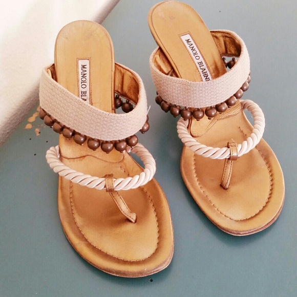 MANOLO BLAHNIK $935 BEADS & ROPE  SANDAL HEELS 6.5 - Picture 4 of 4