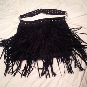 Black suede fringed purse